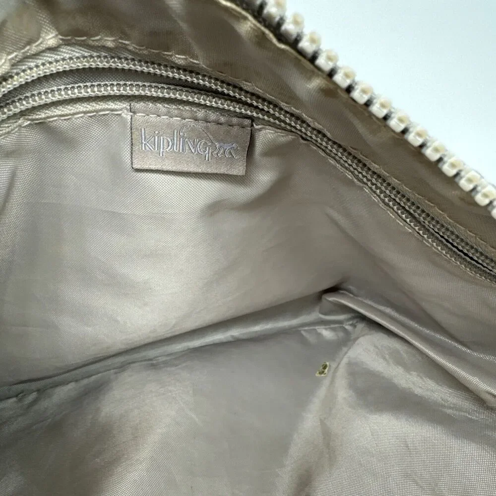 Kipling Kallie Metallic Silver Artisanal Embossed Crossbody Bag Canvas Strap